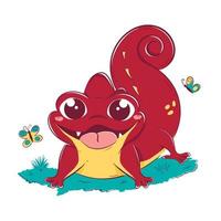 Kawaii red lizard playing with butterflies vector