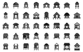 Bungalow icons set simple vector. African cabin vector