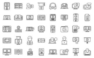 Video tutorial icons set outline vector. Online stream vector