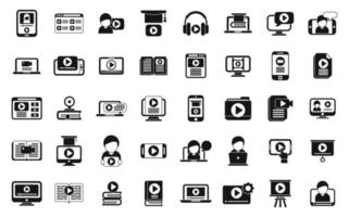 Video tutorial icons set simple vector. Online stream vector