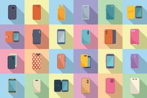 Smartphone case icons set flat vector. Cover case vector