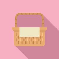 Weekend basket icon flat vector. Wicker picnic vector