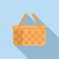 Straw basket icon flat vector. Picnic hamper vector