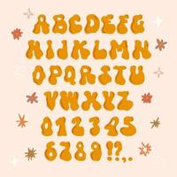 Funky rave groovy font from the 60s in psychedelic style. Vector modern cartoon alphabet