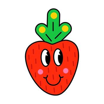 Funny cartoon character. Design element in retro style isolated on white background. Vector illustration of strawberry with faces.