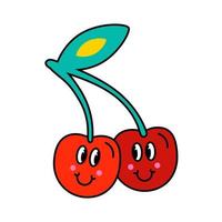 Funny cartoon character. Design element in retro style isolated on white background. Vector illustration of cherry with faces.