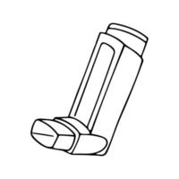 Doodle of asthma aerosol inhaler isolated on white background. Hand drawn vector illustration of personal asthma medicine.