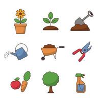 Set of gardening icons in colorful design vector