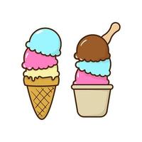 Ice cream scoop vector illustration in cute cartoon style isolated on white background