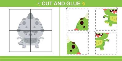 cartoon cute dino.education paper game for kindergarten and preschool.cut and glue game vector