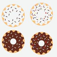 Donut vector set isolated on a white background. Donut collection. Sweet sugar icing donuts. break time with white chocolate, strawberry and chocolate donuts top view.