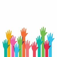 Raised hands on a white background. Background for a banner with raised hands. vector