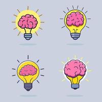 A set of light bulbs with the brain on the top. vector