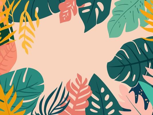 Tropical leaves frame on a pink background.