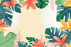 Frame of tropical leaves with a color background. vector