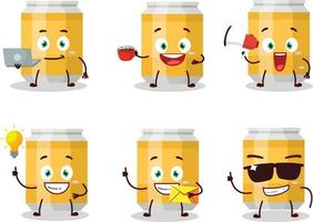 cerveza lata dibujos animados personaje con varios tipos de negocio emoticones vector