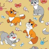 Seamless pattern with cartoon cats vector illustration yellow