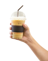 Man hand holding the iced coffee isolated png