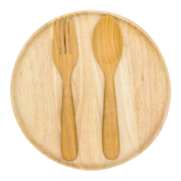 cuillère et fourchette dans en bois assiette isolé png