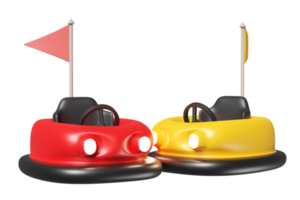 3d amusement park concept with red yellow electric bump car isolated. 3d render illustration png