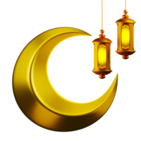 3d renderen Islamitisch decoratief halve maan maan en hangende lantaarn lamp element voor Islamitisch feestelijk vakantie ontwerp png
