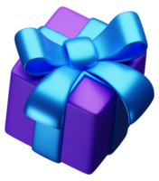 3d render violet gift box with blue bow ribbon for birthday and Christmas event party