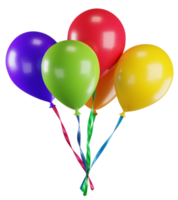 3d illustration av knippa av färgrik ballonger med band. födelsedag och firande fest dekorativ element png