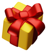3d hacer amarillo regalo caja con rojo arco cinta para cumpleaños y Navidad evento fiesta png