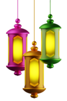 3d rendering colourful islamic hanging lantern lamp for islamic festive holiday design. Eid Mubarak and Ramadan holiday concept png