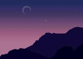 mountains landscape in the night with moon, vector illustration.