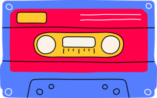 klassiek 80s 90s elementen in modern stijl vlak, lijn kunst stijl. hand- getrokken PNG illustratie audio of musical cassette. mode lapje, insigne, embleem, logo