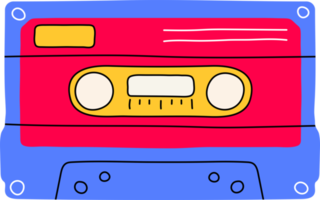 clássico anos 80 anos 90 elementos dentro moderno estilo plano, linha arte estilo. mão desenhado png ilustração audio ou musical cassete. moda correção, distintivo, emblema, logotipo