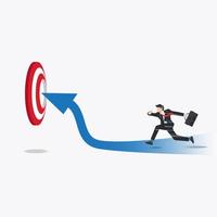 Businessman running  to the hole of target with growth arrows forward direction. Reaching business and business success illustration vector