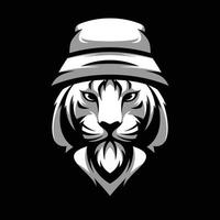 Tigre Cubeta sombrero mascota logo diseño vector