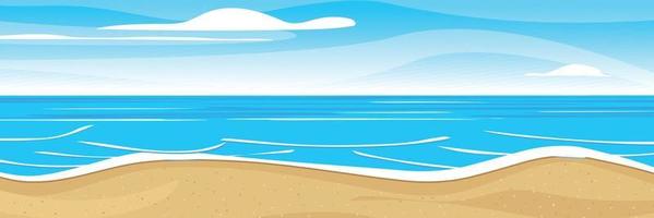 A beach scene with a blue sky and a beach and a blue sea. Summer background with copy space. Vector illustration.