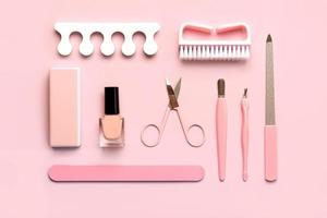 Composition with cosmetics and accessories for manicure or pedicure. Manicure and pedicure concept photo