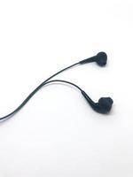 A pair of insulated black Earphones with a white background photo