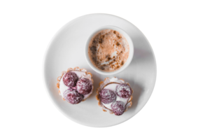 White plate with desserts isolated on a transparent background png