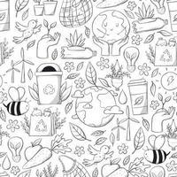 Ecology, environment seamless pattern with doodles, monochrome elements for wrapping paper, scrapbooking, wallpaper, packaging, etc. EPS 10 vector