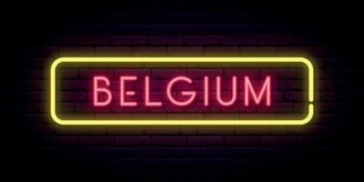 Belgium neon sign. Bright light signboard. Vector banner.