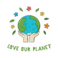 Zero waste, ecological sustainability, environment protection poster, sublimation, print, card, banner decorated with hand drawn kawaii planet and lettering quote. EPS 10 vector