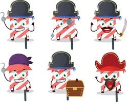 dibujos animados personaje de fuego galleta con varios piratas emoticones vector