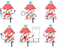 médico profesión emoticon con fuego galleta dibujos animados personaje vector