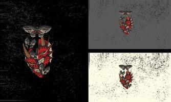 cabeza rojo diablo y mariposa vector mascota diseño