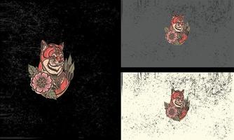 cabeza lobo y flores vector ilustración mascota diseño
