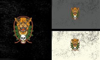 head tiger with head skull vector illustration mascot design