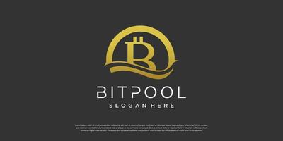 bitcoin piscina logo diseño con moderno creativo concepto vector