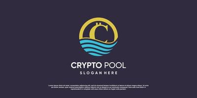 cripto piscina logo diseño con creativo moderno estilo idea vector