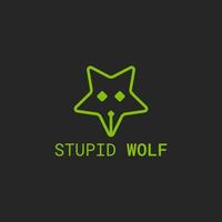 Wolf or fox stupid face logo with pentagram shape. vector