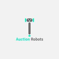 The logo is a combination of an auction hammer and a robot face. vector